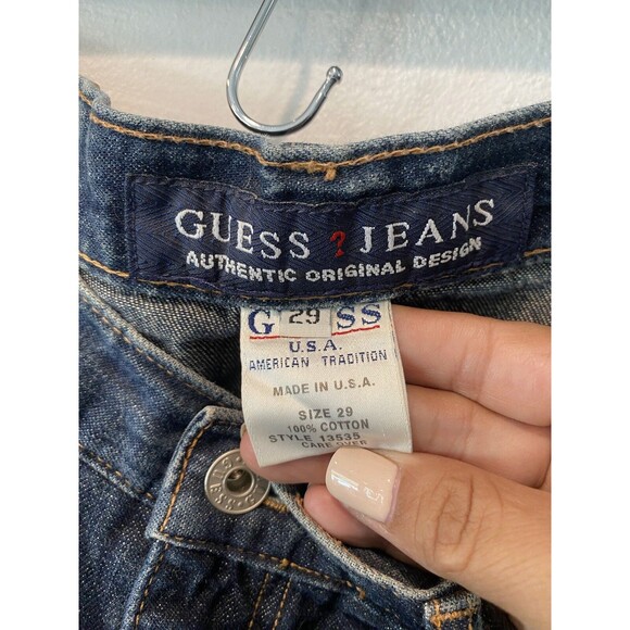 Vtg Y2K GUESS JEANS Denim Skirt Women's Sz 29 Blue Pencil Front Slit High Waist - Picture 2 of 9